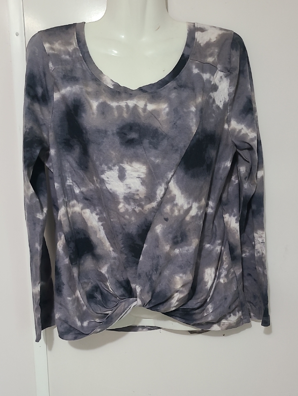 Zella Gray Tie-Front Long Sleeve Tie-Dye Top